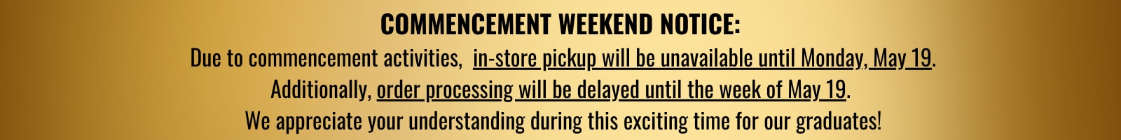 Orders not being processed over commencement weekend
